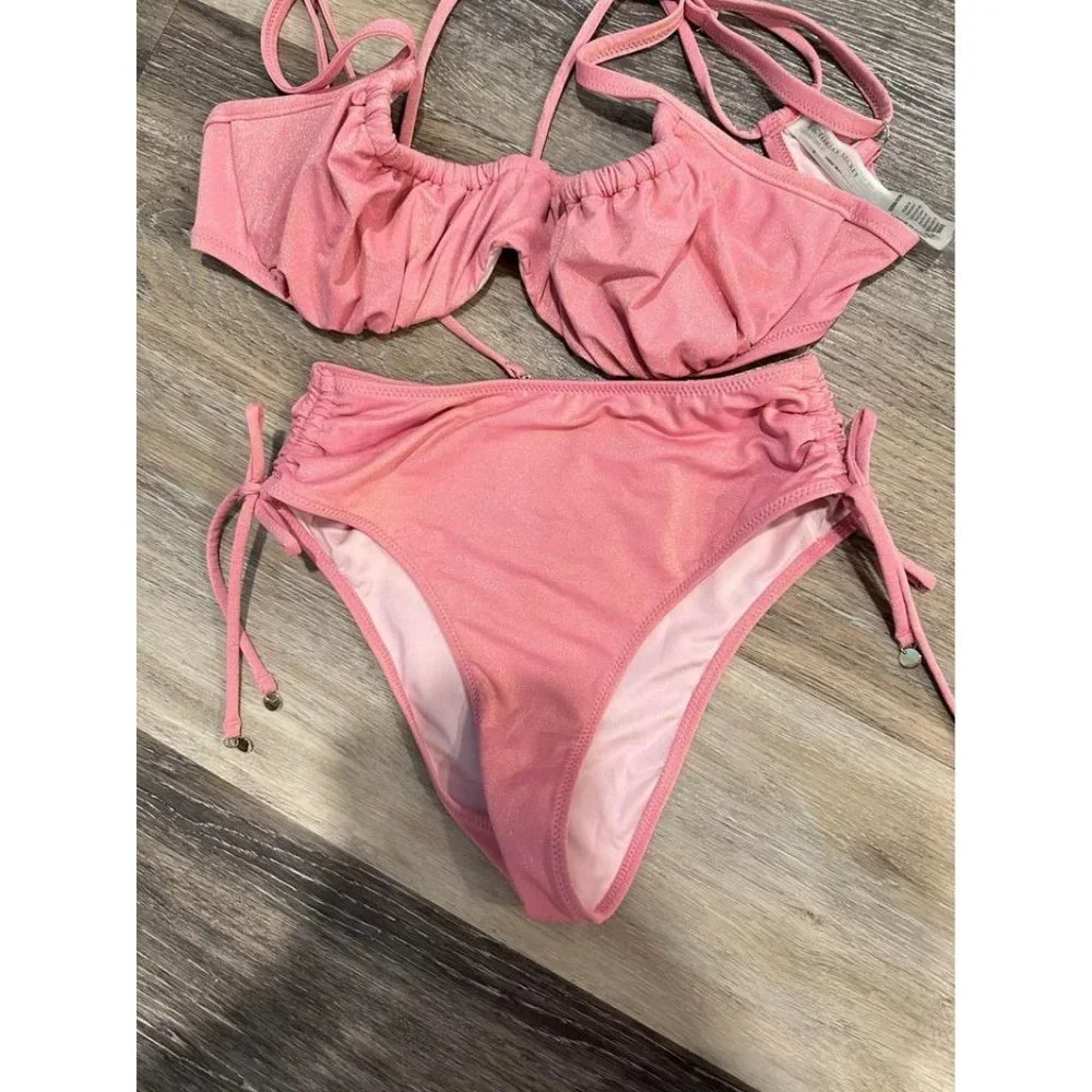 Victoria’s Secret Ruched Wicked Sparkly Bikini Top + Matching High-Waisted Botto